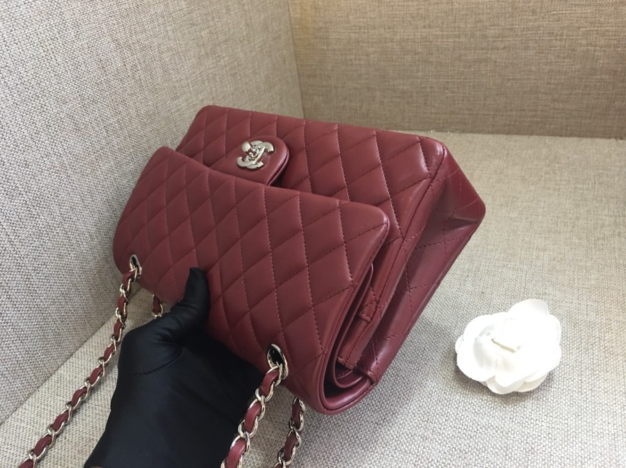 Medium Classic Flap Lambskin Bag AO1112 Dark Red/Silver